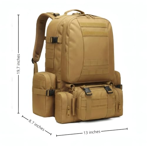 Military Tactical Backpack for Men 60L Waterproof Bug Out Bag Survival Rucksack Go Bag Emergency Molle System Army 3 Day Assault Pack for Hiking Hunting Camping Tan - color: Tan
