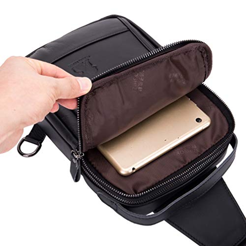 Leather Sling Bag Backpack for Men Women Outdoor Travel Hiking Business Shoulder Crossbody Chest Pouch Pack Casual Work Office Handbag Tote - color: #20black