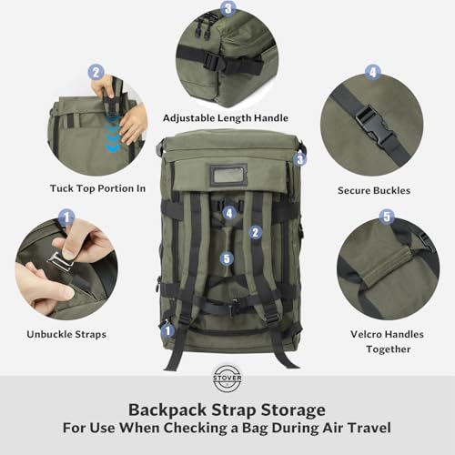 STOVER 45L Carry-On U-Zip Rolling Duffel Bag with Wheels, Medium Durable Travel Duffle w/Toiletry Bag, Heavy-Duty, Packable, Foldable w/Shoulder Straps- Use as Luggage or Backpack, Men/Women (Green) - color: U-Zip Green