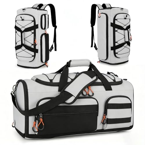 Searock 45L Gym Bag for Men, 3-In-1 Duffle Bag Backpack for Travel, Sports Duffel Bags for Gym Workout, Weekender Overnight Bag with Shoe Compartment, Wet Pocket, Gray - color: Grey