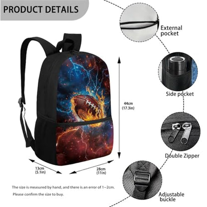 ZOUTAIRONG Bookbag for Teen Girls Boys Mini Thermos with Carry Handle School Bags for Age 7-10/10-12/12-16, Lightning Rugby Print Casual Backpack with Side Pockets - color: Lightning Rugby