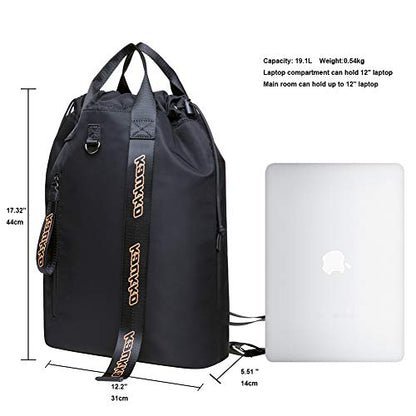 KAUKKO Drawstring Sports Backpack Gym Yoga Bag Shoulder Rucksack for Men and Women BLACK,19.09L - color: H02-2-black