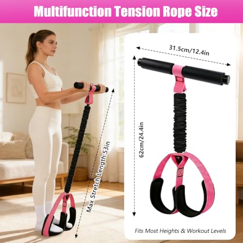 Upgrade 75 LB Pedal Resistance Band with Handle, Multifunction Tension Rope with Thickened Latex Tubes and Soft Foam Fabric Foot Pedal,Puller Resistance Band for Abdomen, Waist, Arm, Core/ABS, Leg