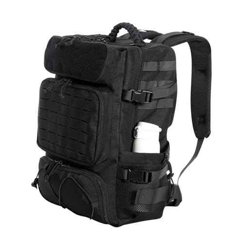 35L Tactical Backpack with Shoe Compartment & Molle Admin Pouch Combo – 1000D Water Resistant Military Backpack for Laptop 15.6” + Laser Cut EDC Tool Organizer Bag – Outdoor Hiking Gym Assault