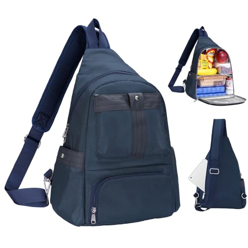 Crossbody Lunch Backpack, Double Deck Insulated Lunch Box for Men Women Adult, Leakproof Lunchbox with Side Pokets for iPad, Large Cooler Bag for Work Office Hiking Beach Picnic, Blue - color: Blue