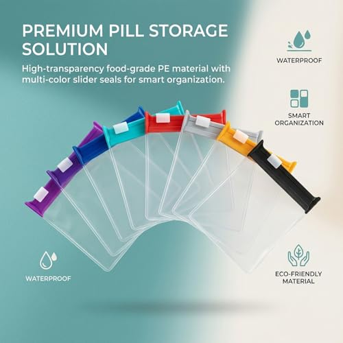 Reusable Pill Pouches for Travel: Color Coded Self Sealing Medicine Bags - Waterproof EVA Pill Pockets for Storage (3 Set)