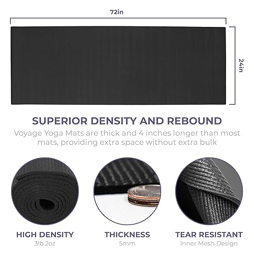Voyage Yoga Mat, 6 Pack, 72" x 24" Professional Studio and Gym Bulk Yoga Mats, 5mm Thick, Durable, Anti-Tear, Non Slip Fitness and Exercise Mats - color: Black