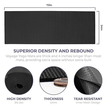 Voyage Yoga Mat, 6 Pack, 72" x 24" Professional Studio and Gym Bulk Yoga Mats, 5mm Thick, Durable, Anti-Tear, Non Slip Fitness and Exercise Mats - color: Black