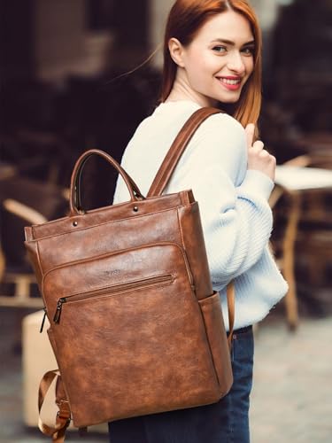 Leather Laptop Backpack for Women, Travel Backpack Purse Fits 15.6 Inch Laptop, Casual Daypack with Laptop Compartment for Men Teachers College Work Business Nurse Weekender, Black - color: 1-1 Brown