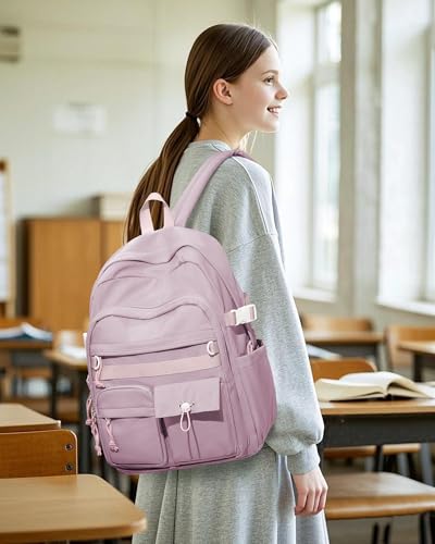 Aesthetic School Backpack for Women Men College Backpack With Lots Of Pockets Waterproof Travel Casual Daypack Cute Bookbag For Teens Girls Boys High School Bag(Purple) - color: B5-purple