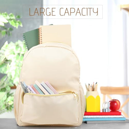 1 Piece Nylon Backpack Kids School Backpack for Toddler Girls Boys Plain Waterproof Preppy Bookbags Travel for Student (Beige) - color: Beige