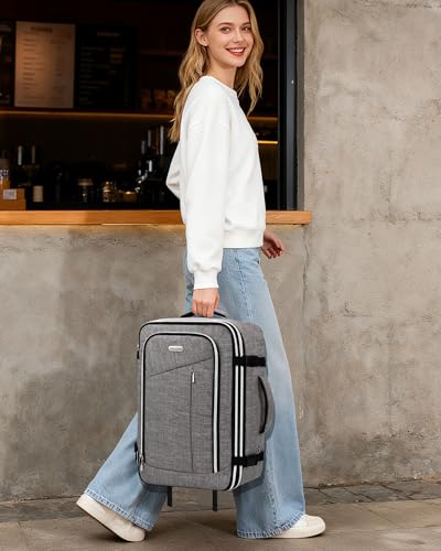 Travel Carry On 17.5" Laptop Expandable Backpack for Men Women, Personal Item Bag Waterproof Airline Approved with USB Charging Hole 3 Packing Cubes, Large Weekender Daypack Business Luggage Suitcase - color: Grey, size: Expandable