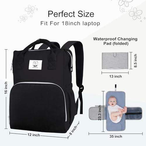 Diaper Bag with Changing Pad, Large Baby Bags Backpack with Stroller Straps & Insulated Pockets, Multifunction Waterproof Travel Diapers Back pack for Women & Man, Black - color: Black