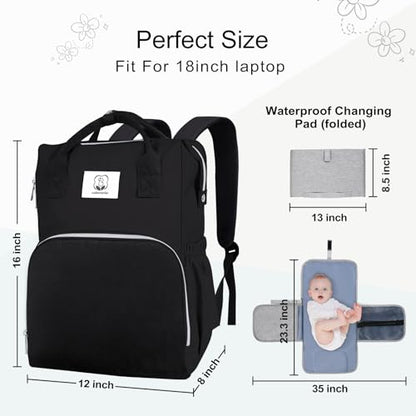 Diaper Bag with Changing Pad, Large Baby Bags Backpack with Stroller Straps & Insulated Pockets, Multifunction Waterproof Travel Diapers Back pack for Women & Man, Black - color: Black