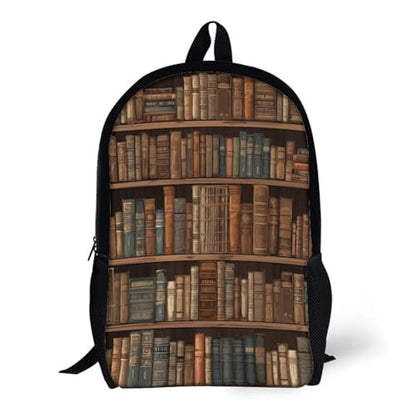 Library Bookshelf Book Backpack for Women Men, Durable 600D Polyester Bookbag with Large Capacity, Lightweight 17 Inch Laptop Backpack Minimalism Casual Daypack for Work, Travel