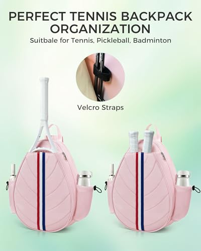 Tennis Bag, Water Resistant Tennis Backpack for Women Men, Quilted Crossbody Sling Design for Tennis, Pickleball, Badminton Rackets - color: Pink