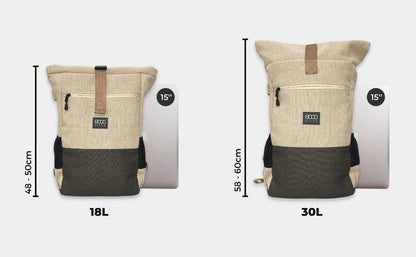 8000Kicks Everyday Hemp Backpack - Lightweight and Weatherproof Backpack for Work and Travel with Anti-theft pocket and Spacious Interior (Beige) - color: Beige and Green