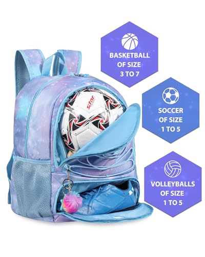 Basketball Bag Backpack for Men Women with Ball & Shoes Compartment 30L Capacity Lightweight Breathable Boys Girls Soccer Ball Bag Backpack Fit Volleyball Football Sports Travel School Gym - color: TK13Starry Purple