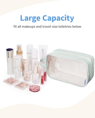 Narwey Clear Toiletry Bags for Traveling Women Men, Clear Travel Bags for Toiletries Makeup Bag Cosmetic Bag with Zipper, Make Up Organizer, Skincare Bag (Mint Green Stripe) - color: YB-Mint Green Stripe