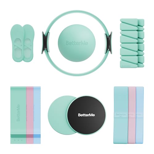 BetterMe Pilates Studio Kit – Pilates Ring, Pilates Ball, Resistance Bands & Sliders – Complete Pilates Equipment Set for Women – Home & Studio Pilates Workout Kit - color: Subtle Mint