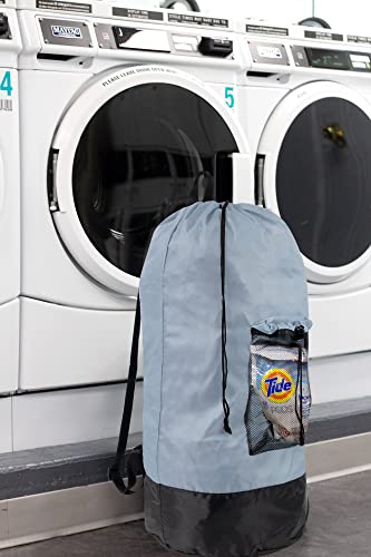 Laundry Bag Backpack with Shoulder Straps and Mesh Pocket Laundry Backpack Large Portable Laundry Hamper for College Laundromat Apartment with Drawstring Closure, Adjustable Back Straps (Grey) - color: Smoky
