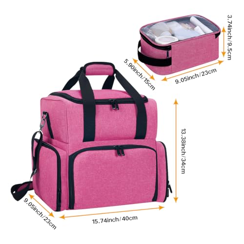 Large Cosmetic Bag with 4 Removable Case and 2 Removable Dividers Double Layer Travel Storage Organizer, Makeup Brushes Storage Section Rose Red - color: Rose Red 22