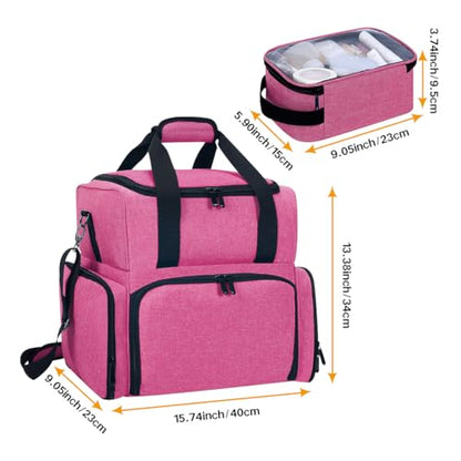 Large Cosmetic Bag with 4 Removable Case and 2 Removable Dividers Double Layer Travel Storage Organizer, Makeup Brushes Storage Section Rose Red - color: Rose Red 22