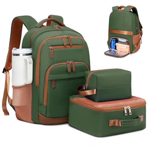 BOVIP Travel Backpack For Men Women,40L Carry On Backpack Flight Approved,TSA Personal Item Travel Bag Fits 17 Inch Laptop,Business Weekender Overnight Daypack Green - color: Green