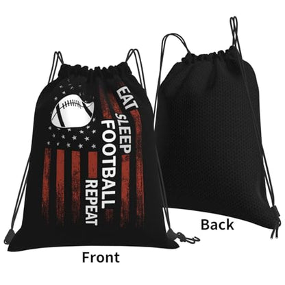 Eat Sleep Football Repeat Unisex Drawstring Backpack Bag Sport Gym Travel Swim Sackpack - color: Eat Sleep Football Repeat