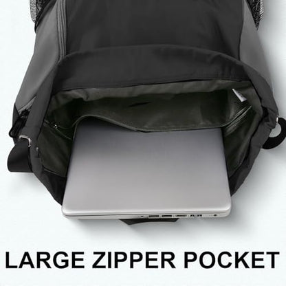 Drawstring Backpack with Mesh Pockets String Gym Bag Sackpack Sandproof Water Resistant Beach Backpack for Men Women - color: Black Gray