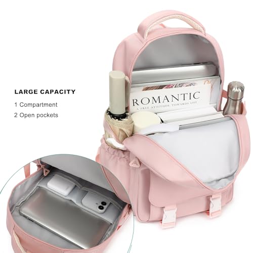 Kids High Middle School Backpack for Girls 5-12 Kawaii Travel Aesthetic Bookbag,Pink - color: Pink