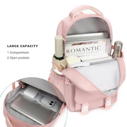 Kids High Middle School Backpack for Girls 5-12 Kawaii Travel Aesthetic Bookbag,Pink - color: Pink