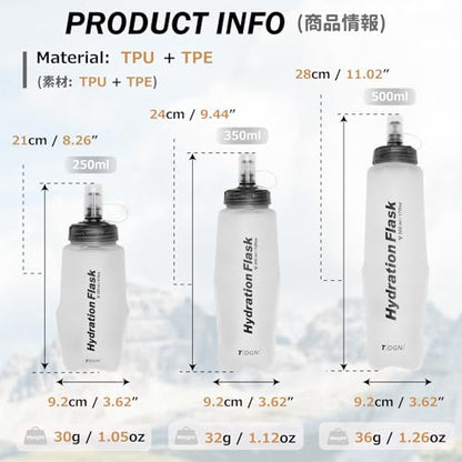 Azarxis TPU Soft Flask Collapsible Water Bottle Running Folding Gel Water Reservoir Handheld for Hydration Pack Hiking Cycling Climbing Jogging Marathon Trail Race - color: #04 Blue - 500ml - 2-pack