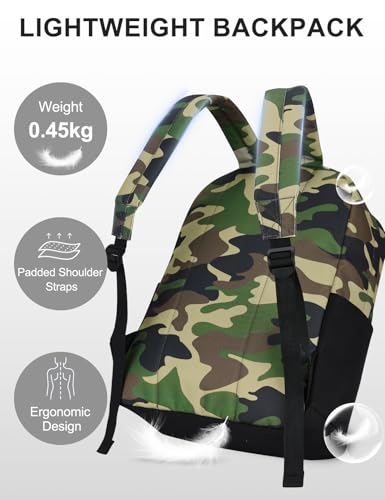 VASCHY Lightweight Backpack for Men, Water Resistant Classic Daypack for Travel, Work, College with Side Bottle Pockets Camo Black - color: Camo Black Fusion