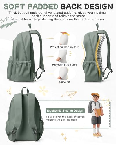 BJLFS Green Cute School Backpack with Laptop Compartment Small Travel Laptop Backpack for Women Men Waterproof College Backpack Simple School Bag for Teens Girls Boys - color: A0-green