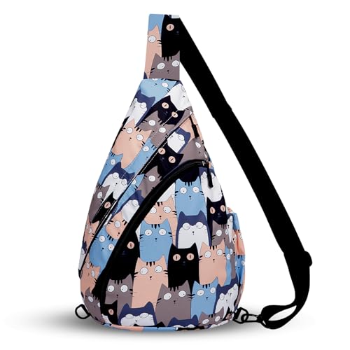 HUA ANGEL Crossbody Sling Bag for Men & Women Lightweight Waterproof Chest Shoulder Bag for Travel Hiking & Everyday Use - color: W-cat #2
