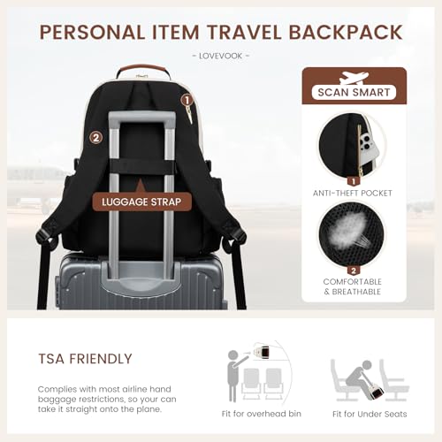 LOVEVOOK Laptop Backpack for Women with Pouch Pocket for Large Capacity Cup,15.6 Inch Laptop Computer Bag Travel Backpack Purse,Waterproof Work Business Backpack College Teacher Bag,Beige-Brown-Bbrown - color: Beige - Yellowish-brown - Chestnut Brown, siz