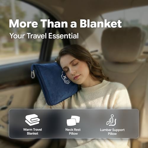 Travel Blanket, Soft 2-in-1 Airplane Blanket, 65x40 Inches, Travel Blanket Airplane Compact with Bag, Car Blanket with Luggage Sleeve & Backpack Clip (Navy Blue) - color: Navy Blue