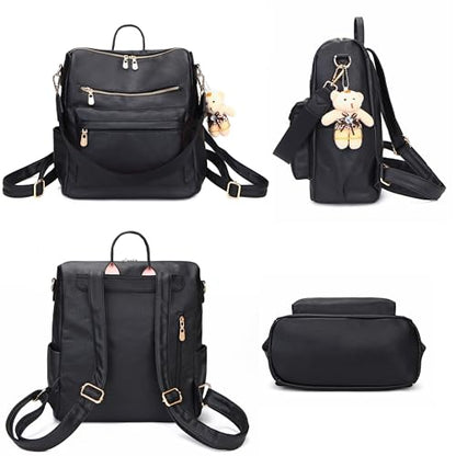 Soperwillton Women Backpack Purse Multipurpose Design Handbags Shoulder Bag PU Leather Travel bag Backpack Set 2pcs - color: Z-black