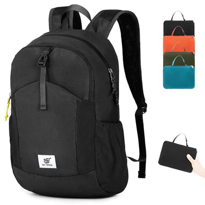 SKYSPER Small Hiking Backpack for Men Women 20L RFID Packable Daypack Ultralight Foldable Back Pack Lightweight Collapsible Travel Day Pack - color: Black