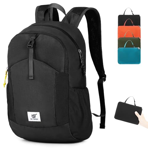 SKYSPER Small Hiking Backpack for Men Women 20L RFID Packable Daypack Ultralight Foldable Back Pack Lightweight Collapsible Travel Day Pack - color: Black