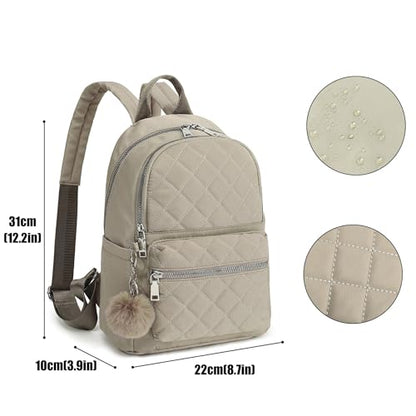 TANTOMI Mini Backpack Purse for Women Lightweight Small Backpack Purse Travel bookbag with Pom - color: Beige