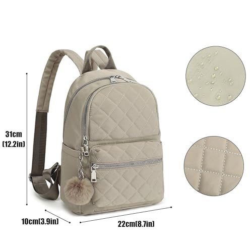 TANTOMI Mini Backpack Purse for Women Lightweight Small Backpack Purse Travel bookbag with Pom - color: Beige