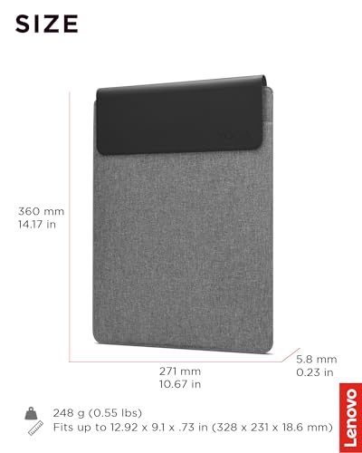 Lenovo Slim Laptop Sleeve 14 Inch Notebook/Tablet - Compatible with MacBook Air/Pro - Eco-Friendly Lightweight Case with Accessory Pocket & Magnetic Closure - Grey - color: Grey, size: 14.5-inch