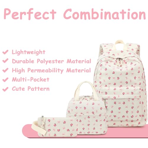 CAMTOP Girls Backpack with Lunch Box Set, Cute Bow School Backpack for Kids, 3-in-1 Lightweight Lunch Bag and Pencil Pouch - color: Pink Butterfly