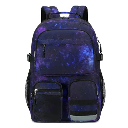 Lohol Water Resistant Backpack with Multifunctional Pockets for Teens, Durable Bookbag fits 15.6 inch Laptop for School Travel College, 25L (Black Purple Galaxy) - color: Black Purple Galaxy