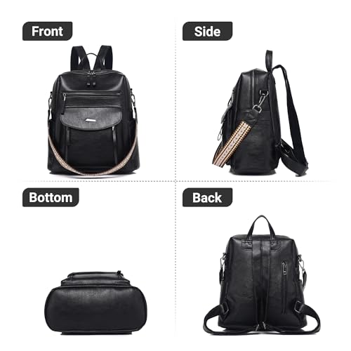 WYFJNX PU Leather Womens Backpack Purse Ladies Backpack Handbag Fashion Shoulder Bag Small Travel Bag Black - color: Dark Black
