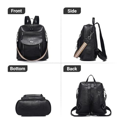 WYFJNX PU Leather Womens Backpack Purse Ladies Backpack Handbag Fashion Shoulder Bag Small Travel Bag Black - color: Dark Black