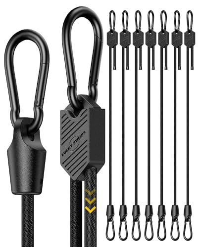 8 Pcs 48 Inch Adjustable Carabiner Bungee Cords with Hooks, Easy to Adjust from 7" to 48", Black Bungee Straps with UV-Resistance & Superior Elasticity for Cargo, Bike, Luggage, Carts, Truck, etc - size: 48 Inch, style: Adjustable