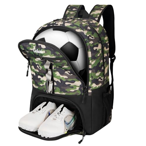 Goloni Youth Soccer Bag,Basketball Bag with Ball Compartment & Shoe Compartment,Backpack for Football Volleyball Basketball - color: Green Camo